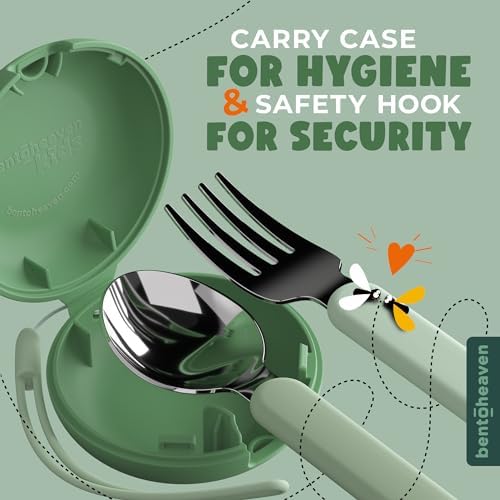 Bentoheaven Kids Utensils Set with Case, Reusable Fork & Spoon, Chameleon - Image 3