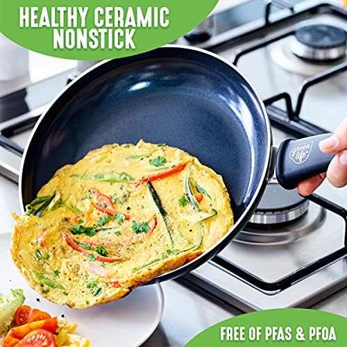 GreenLife Soft Grip Healthy Ceramic Nonstick 12 Piece Kitchen Cookware Pots and Frying Sauce Saute Pans Set, PFAS-Free with Kitchen Utensils and Lid, Dishwasher Safe, Black - Image 2