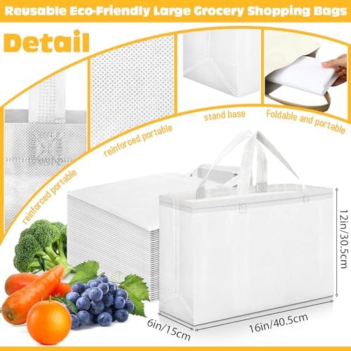 Windyun Reusable Grocery Bags Large Non Woven Shopping Bags with Handles Foldable Portable Tote, 16x6x12 Inch - Image 3