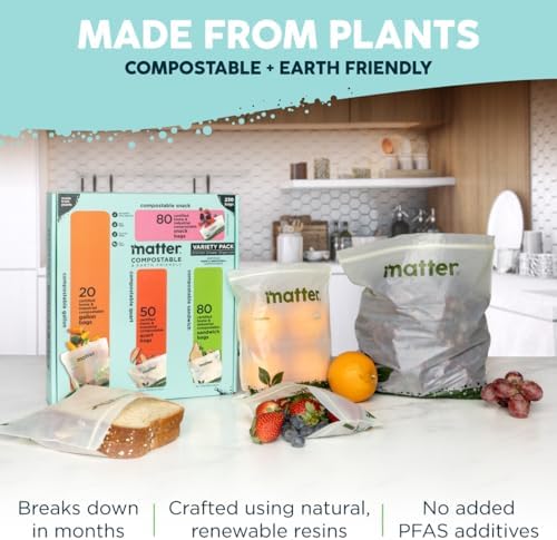 Matter Compostable Resealable Bags, Snack, Sandwich, Quart, Gallon 230 Ct - Image 4