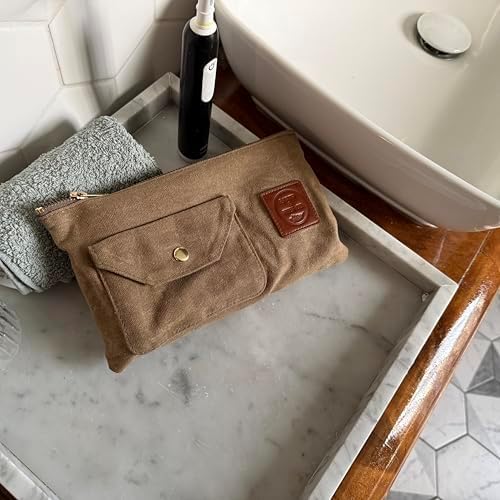 Earth & Fiber Co. Waxed Canvas Toiletry Bag, Compact Slim Design for Traveling, Brown - Image 3
