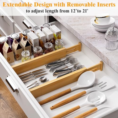 Bamboo Drawer Dividers, 12-21 Inch Kitchen Adjustable Drawer Organizers - Image 2
