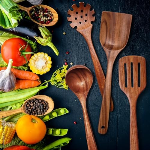 Wooden Spoons for Cooking 9 Pieces Set, Wooden Kitchen Utensil Set, Wooden Cooking Utensils Spoons, Spatulas, Heat-Resistant, Lightweight & Durable, Perfect for Non-Stick Cookware - Image 6