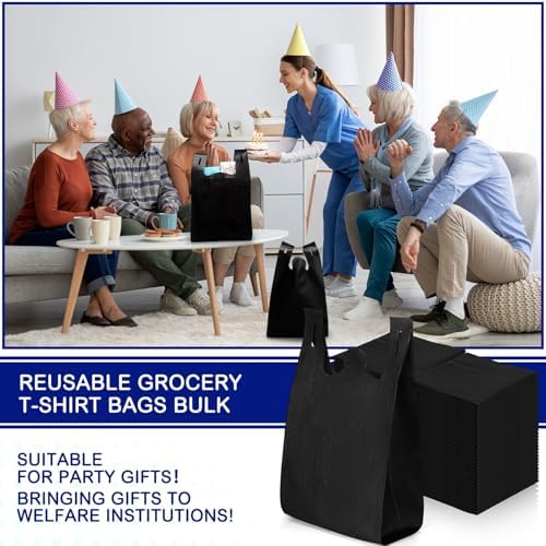 Windyun Large Grocery T-shirt Bags Bulk Reusable Non Woven Shopping Bag Foldable Gift Tote with Handle, 20.5x11x5.5 Inch - Image 6