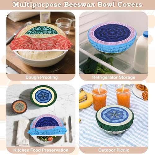 5Pcs Reusable Beeswax Elastic Bowl Covers for Bread Proofing and Food Cover - Image 5