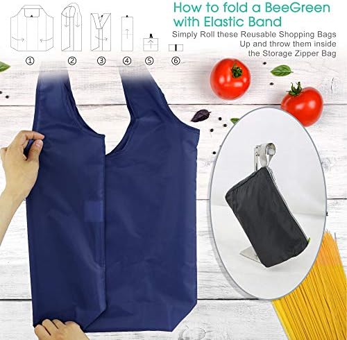 BeeGreen 12 Pack Bulk Reusable Grocery Bags Multicolor Durable Machine Washable Grocery Bags for Shopping X-Large 50LBS Heavy Duty Folding Reusable Bags Totes with Zipper Storage Bag - Image 4