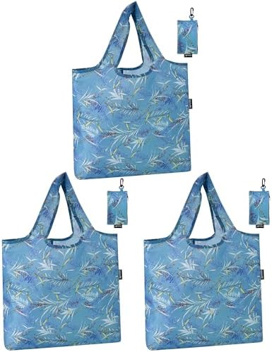 HOLYLUCK Reusable Grocery Bags,Heavy Duty Foldable Shopping Tote Bag (Standard, Blue leaves) by holyluck