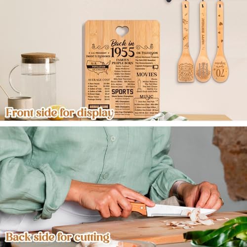 70th Birthday Gifts for Women - "Back in 1955" 70th Birthday Gifts for Men Cutting Board, Bamboo-Made Engraved "Year 1955 News" 70th Birthday Gifts - Image 3