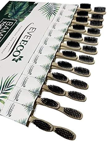 24 Count I Bamboo Toothbrush I Soft Bristles Best for Sensitive Gums I Charcoal I Vegan I Natural Wood I BPA Fee I Recyclable I Compostable I Biodegradable | Environmentally Friendly by EveEco