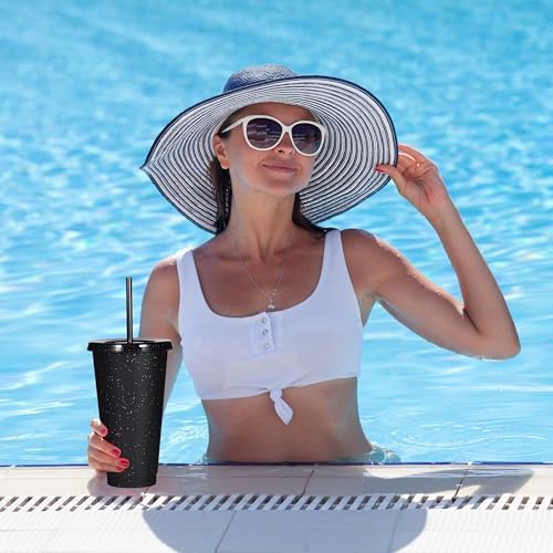 Suertestarry Tumbler with Straw and Lid,Water Bottle Iced Coffee Travel Mug Cup,Reusable Plastic Cups,Perfect for Parties,Birthdays… (Black Glitter, 36 pack) - Image 3