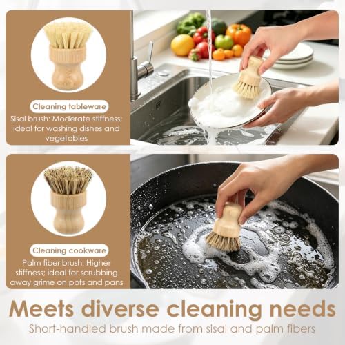 5Pcs Bamboo Dish Scrub Brush, Multi Purpose Kitchen Cleaning Brush Set - Image 7