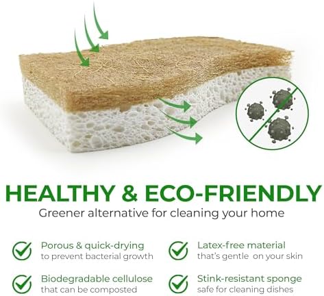 AIRNEX Natural Kitchen Sponges (12 Pack) - Biodegradable Cellulose & Coconut Scrubber Dish Sponges for Kitchen - Eco-Friendly, Non Scratch, Compostable, Non Toxic S-Shaped Natural Sponges for Dishes - Image 3