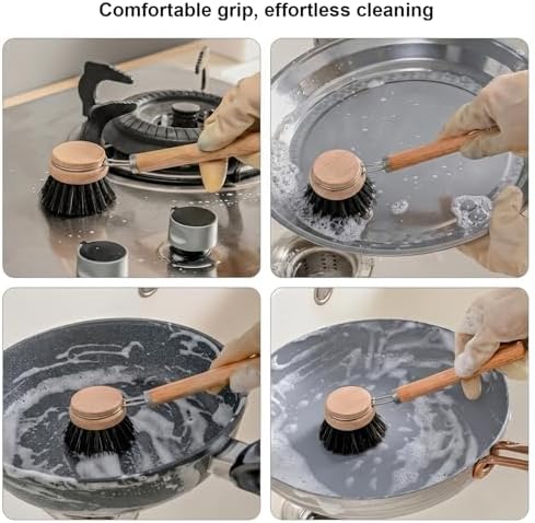 Natural Bristle Dish Brush Pot Cleaning Brush with Long Handle - Image 7