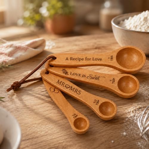 Wedding Gifts for Couple, Mr ＆ Mrs Wooden Measuring Cups and Spoons Set, Engagement Gift for Newly Engaged, Bridal Shower and Bachelorette Gifts for Bride, Kitchen Gadgets for Cooking & Baking - Image 4