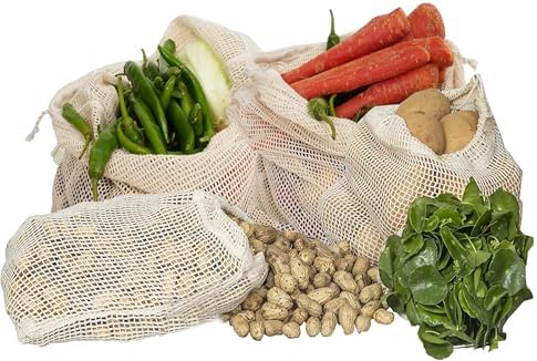 Reusable Cotton Mesh Bags Organic Cotton, Washable & Durable Grocery Bags with Drawstring Mesh Storage Bags for Fruits, Vegetables & Shopping (3 Large (12 in x 15 in)) - Image 2