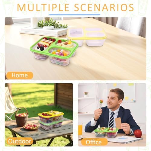 2 Pack Big Collapsible Full Silicone Bento Lunch Boxes With Lids, 3 Compartments, 45.6oz, Clear Divided Lunch Food Storage Containers, Safe in Microwave, Dishwasher and Freezer, BPA Free - Image 3