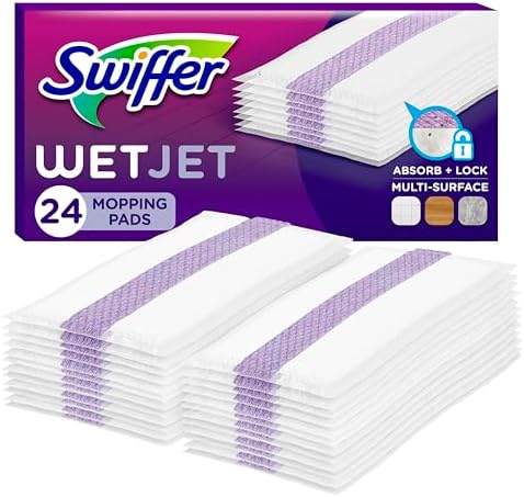 Swiffer WetJet Hardwood Floor Cleaner Spray Mop Pad Refill, Bathroom Cleaning Supplies, Hardwood Floor Cleaner, Multi Surface, 24 Count by Swiffer