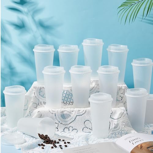FillTouch 12 Pcs 16 oz Reusable Coffee Cups with Lids, Glitter White - Image 4