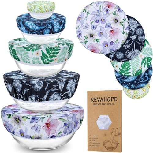5Pcs Reusable Beeswax Elastic Bowl Covers for Bread Proofing and Food Cover by Revahope