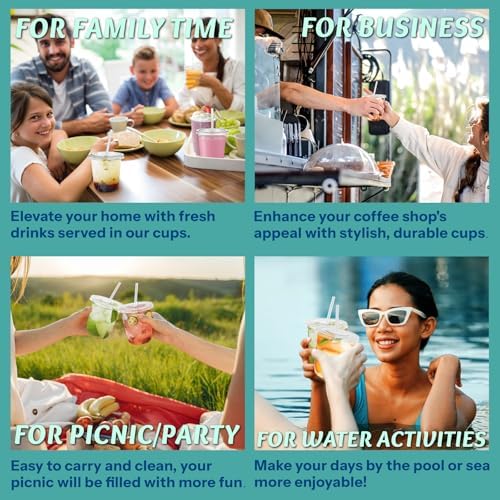 Homestockplus 100 Pack 12 oz BPA-Free Clear Plastic Cups with Lids and Straws - Leak-Proof Disposable Straw Cups, Iced Coffee Cups for Kids Drinks, Smoothies & To-Go Cold Beverages - Image 7