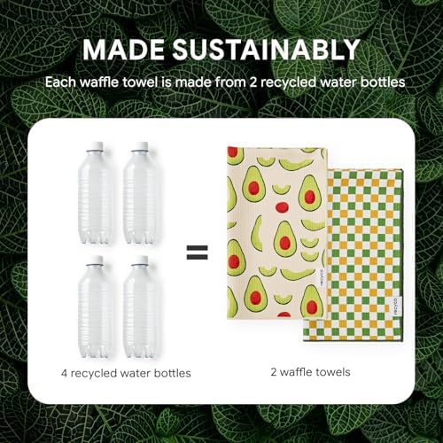 RECYCO Waffle Kitchen Towel Set of 2 - Quick Dry Microfiber Sustainable Dish Towels - Ultra Absorbent Reusable Cleaning Tea Towels - Lightweight Hand Towels,16”x 28”, Avocado Vibes - Image 6
