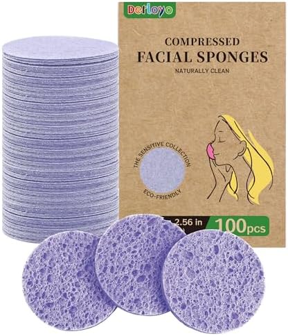 100-Count Compressed Facial Sponges, Purple Round by Derloyo