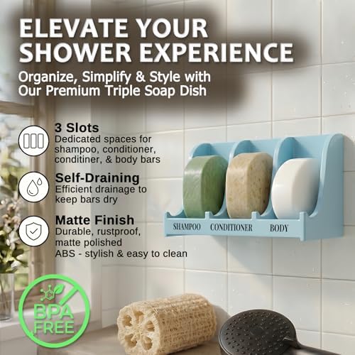 Soap Holder for Shower Wall, 3-Compartment Soap Dish [Patent Pending] - Image 2