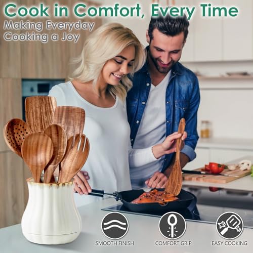 HOWHONG Teak Wooden Cooking Utensils Set - 6 Piece Wood Spoons for Cooking - Image 5