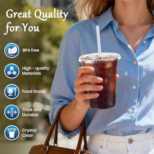 12oz Clear Plastic Cups with Lids and Straws 100 Pack - Image 3
