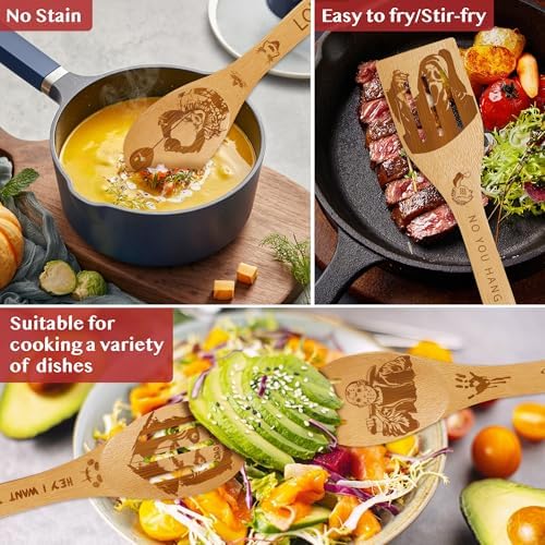 Horror Merch,9Pcs Bamboo Cooking Utensils Set,Spoons with Apron Oven Mitts Pot Holder,Halloween Horror Gifts for Men Women,Horror Decor,Horror Collectibles,Spooky Kitchen Accessories - Image 5