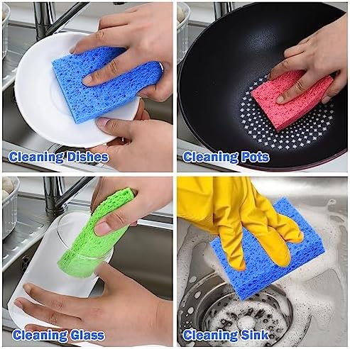 YoleShy 48 Pack Sponges Kitchen Natural Compressed Cellulose Sponges Durable Dish Sponge for Cleaning & DIY Reusable - Image 6