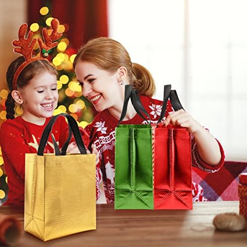 Eccliy 80 Pcs Reusable Gift Bags, Medium, Red, Gold, Green - Image 2