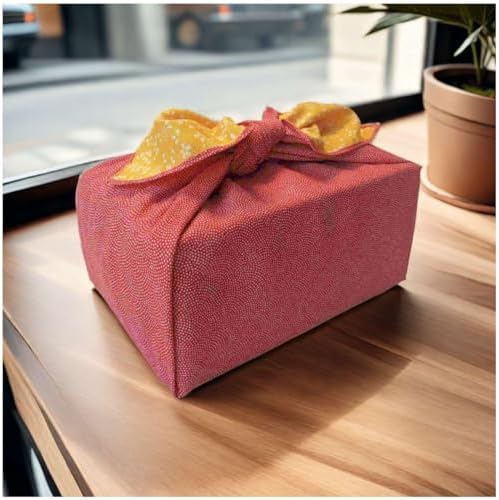 Furoshiki Japanese Wrapping Cloth Eco Gift Wrap Paper Reversible Cherry blossoms Eco-bag Christmas birthday Bento Lunch Box Wine Bottle Box Kimono Cover (Red and Yellow, 27.6 x 27.6 inches) - Image 3