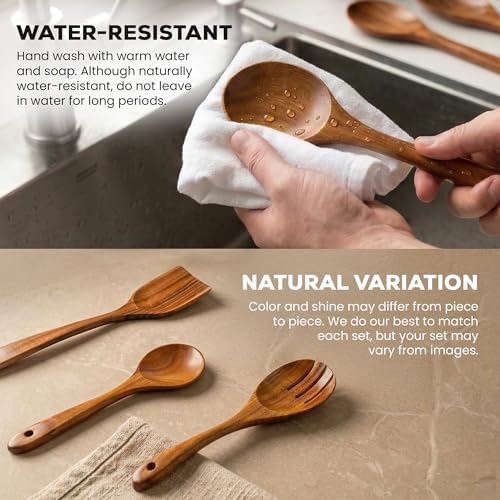 Zulay Kitchen 9-Piece Teak Wood Cooking Utensil Set – Non-Toxic & Non-Stick Safe Wooden Spoons & Kitchen Tools with Comfortable Grip, Smooth Finish Natural Teak – Perfect Kitchen Gift Set - Image 5