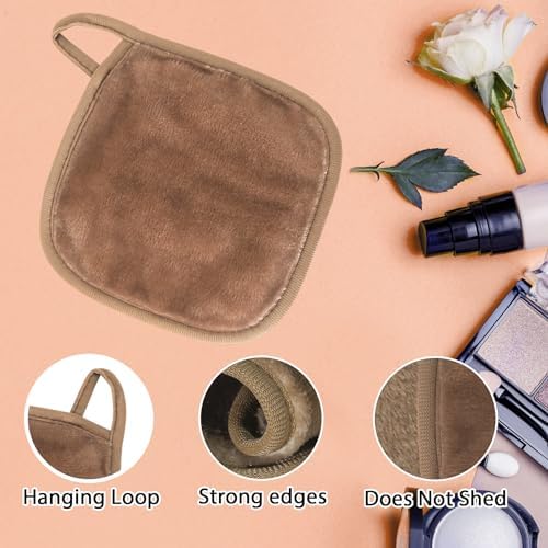 Natwag Makeup Remover Cloth, 6" x 6" Make Up Towels Reusable Face Cloth for Washing Face, Makeup Remover Pads Microfiber Face Washcloth with Mesh Bag, Just Water, 12 Pack, Light Brown - Image 4