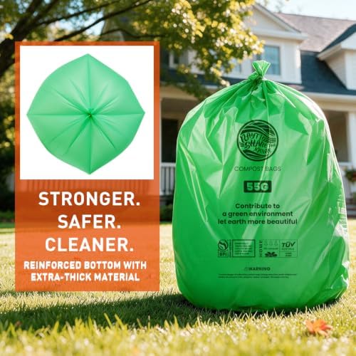 55-60 Gallon Compostable Trash Bags Liners, Heavy Duty Extra Thick 1.57 Mil, 208.2 Liter, 15 Bags, Lawn, Yard, and Restaurant Use, ASTM D6400, US BPI, OK Compost Home Certified - Image 4