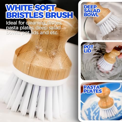 Holikme 6 Pack Dish Brush with Bottle Brush Scrub Brush Straw,White - Image 3