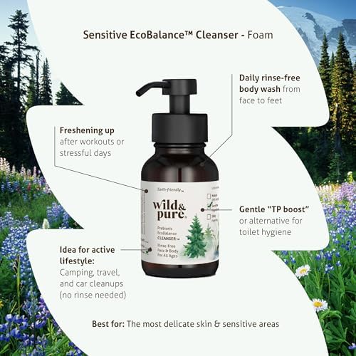 Wild & Pure Sensitive Skin Foaming Body Wash (8 oz) | Cleanser, Deodorizer, Moisturizer for Face, Hands, Body & Below the Belt | pH-Balanced, Microbiome-Friendly | EcoBalance Refillable Skincare - Image 3