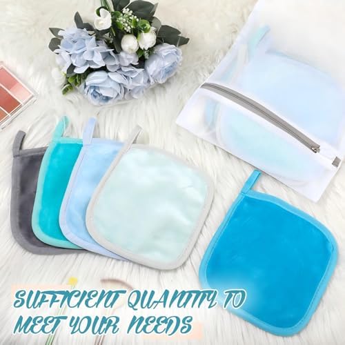 VitalCozy 10 Pack Makeup Remover Cloths, Makeup Remover Towels Reusable Face Cloth Eraser for Washing Face Microfiber Washcloth for Women Cleansing Just Water with Mesh Bag(Blue Colors) - Image 4