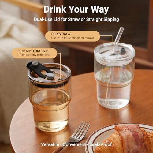 Luxfuel 16 oz Glass Cups with Lids and Straws Reusable Iced Coffee Tumbler - Image 6