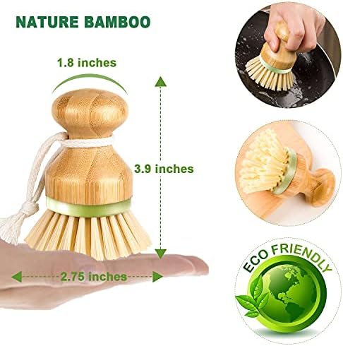 Bamboo Dish Brush, Scrub Brush for Dishes Pots Pans Kitchen Sink Cast Iron Skillet Cleaning, Pack of 2 - Image 3