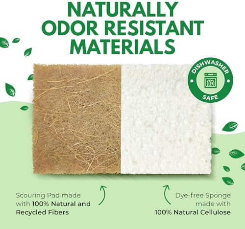 AIRNEX Natural Kitchen Sponges Pack of 20 - Biodegradable Cellulose and Coconut Husk Walnut Scrubbers - Odor Free Non Scratch - Eco Friendly Quick Drying Dishwashing Sponges - Image 4