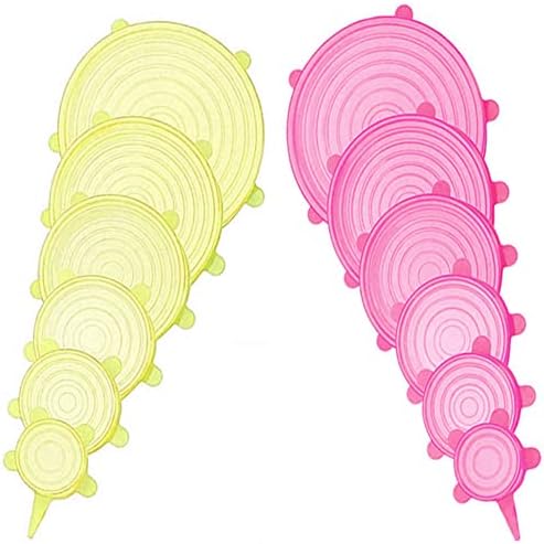 12 pcs Silicone Stretch lids set, 6 Sizes, Reusable Food Storage Covers ，Silicone Bowl Covers，Flexible to Fit All Shape of Containers，Food Cover to Keep Food Fresh (pink,yellow) by JYYHSF