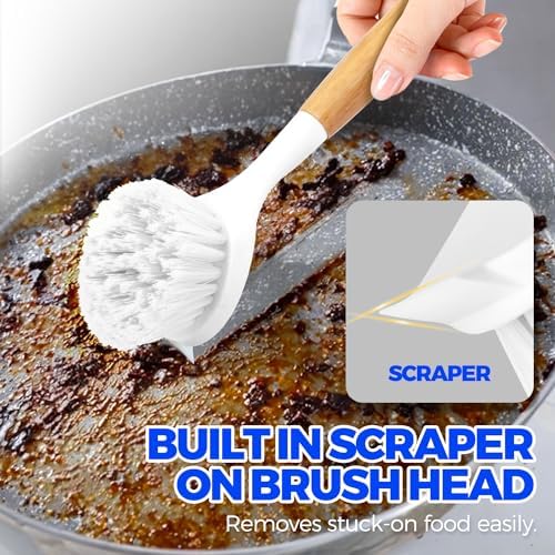 Holikme 3 Pack Dish Brush with Bamboo Handle Cleaning Brush,White - Image 4