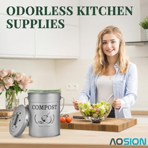 AOSION 1 Gallon Countertop Compost Bin for Kitchen with Lid,Odor Resistant - Image 3