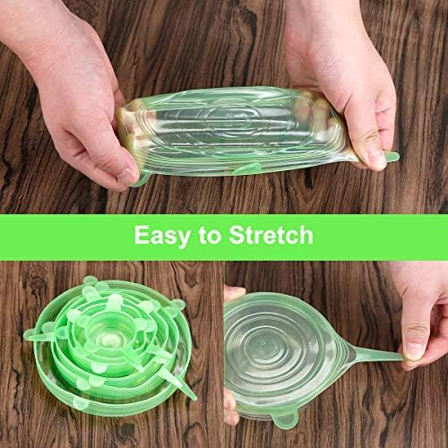 Silicone Stretch Lids for Food Storage in Fridge, 12 Pack Silicone Lids, Reusable Food Grade Silicone Bowl Covers for Cups, Bowls and Dish, 6 Sizes Round and Rectangle Shape - Image 3