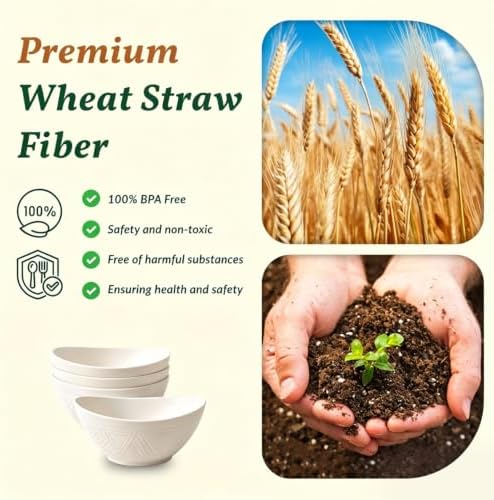Homienly Wheat Straw Serving Bowls Unbreakable Serving Bowls for Kitchen, Camping, Party, RV, Microwave and Dishwasher Safe Soup Bowls 26 OZ Popcorn Bowls Reusable (4 PCS White) - Image 3