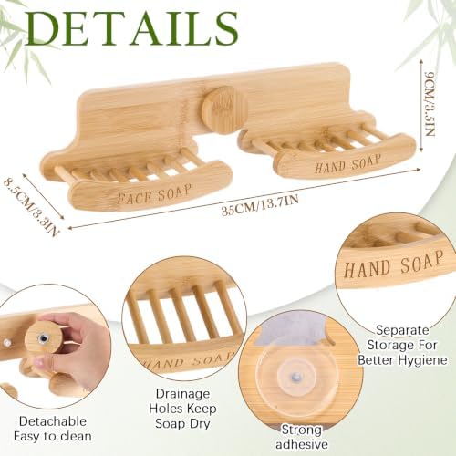 Double Bamboo Soap Dish for Shower, Wall Mounted - Image 2