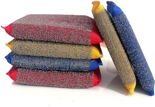 Steel Wool Scrubber Kitchen Sponges - 6 Pack Kitchen Dish Sponges Scrubbers, Non-Scratch Microfiber sponges for Cleaning, Pots and Pans Scrub Sponge by EdgeVue