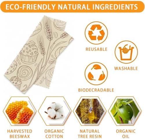Reusable Beeswax Wrap, Bakery and Coffee Wraps, 9 Pack Eco-Friendly Food Preservation, Organic, Sustainable, Zero Waste, Plastic-Free Covers for Sandwich, Bread, Bowl, 1XL, 3M, 5S - Image 3